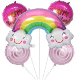 PartyCorp Happy Birthday Rainbow & Clouds Foil Balloon Bouquet, Decoration Kit for Boys, Girls, DIY Pack of 5